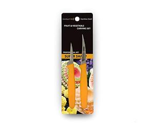 GoldleafKing Thai Fruit Carving Knife Set of 2PC | 2, 2.5 Inch Orange Handle | Fruit Carving Tools Carving Knives | Knife - Carving Knives for Fruits and Vegetables