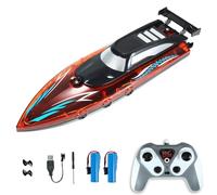 Goldlife RC Boat with LED for Lake River and Swimming Pool, 15KPH Racing Boats, 2 Rechargeable High-Capacity Batteries, for Children and Adults