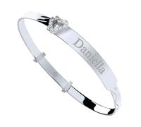 Goldlinks Personalised Baby Bangle, 925 Solid Sterling Silver Princess Bracelet with CZ Heart, ID Bangle Christening Gift, Perfect Keepsake, Expandable Bracelet, First Birthday