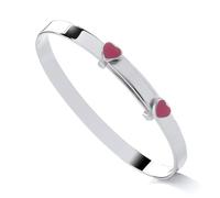 Goldlinks Personalised Baby Bangle, With Two Pink Enamel Hearts, 925 Solid Sterling Silver Bracelet, Christening Gift, Perfect KEEPSAKE, Expandable BABY GIFT, First Birthday, Baby Jewellery