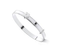 Goldlinks Sterling Silver Expanding Baby Bangle with Heart & CZ Detail - Adjustable Beaded Edge Infant Bracelet - Perfect Christening, Birthday or for Baby Girl