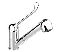 GOLDMAN SERVICE Pull-Out Basin Faucet Spray Shower - Gerontological Mixer Long Lever Elbow - Domestic use Medical Health Hospitals Laboratories Hospitality Industry Kitchen Disabled