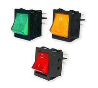 GOLDMAN SERVICE | Set of 3 DPST Bipolar Rocker Switches with ON-OFF pilot light. 4 PIN, 16A, 250V AC. 3 Colours Red, Green and Orange