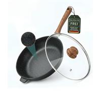 Goldmann Deep Frying Pan 28 cm with Glass Lid - Cast Aluminium Pan with Ceramic Marble Non-Stick Coating, Induction Safe, Dishwasher Safe & PFOA-Free