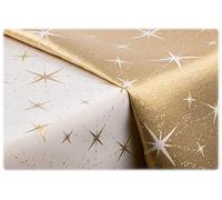 GOLDMAR Christmas Tablecloth, Stain Resistant, Dirt-Repellent, Double-Sided, Christmas Advent, Polyester Lamatex Silver, Gold, Elegant Christmas Table Decoration (Gold Pattern, 13s, 35 x 180 cm)