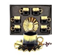 Goldmeet 12-Piece Porcelain Tea Set, European Ceramic Coffee Cups & Saucers (100ml), 6 Cups 6 Saucers, Gold Trim, Afternoon Tea Service, Gift Box Included