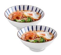 Goldmeet 2 Pcs Ceramic Large 1200 ML Ramen Bowl Set, Soup Bowls Inspired Dinnerware for Dessert, Cereal, Noodle, Porridge, Thai Udon Wonton Soup, White (20cm), Dishwasher and Microwave Safe BPA Free