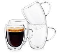 Goldmeet 4x350ml Double Walled Glass Coffee Cups and Mug with Handle, Cappuccino Latte Macchiato Glasses Cups, Heat Resistant, Dishwasher Safe, for Hot Drink Milk Tea Juice Ice Cream