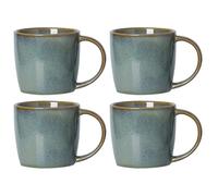 Goldmeet Ceramic Coffee Cup Set, 11 OZ Coffee Mugs Set of 4 Personalised Tableware Tea Mugs Latte Cappuccino Cups Hot Chocolate Milk Cups Plain Green Mug Set with Handle, Microwave Safe