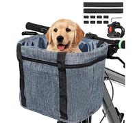 Goldmiky Bicycle Basket, Foldable Waterproof Bicycle Handlebar Basket, Removable Handlebar Basket, Aluminium Alloy Frame, Dog, Cat, Pet Carrier for Small Dog, Mountain Picnic, Shopping (Grey A)