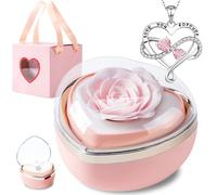 goldmiky Eternal Rose with Necklace, Stabilized Rose Red Box, Eternal Flowers with Necklace Hearts Gift, Gift Idea for Women the Wife at Christmas, Valentine's Day, Mother's Day, Birthday