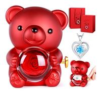 goldmiky Romantic Teddy Bear with Preserved Red Rose, Hidden Jewelry Box & Heart - Shaped Necklace for Her on Valentine's Day, Mother's Day, Weddings, Anniversaries (Blue Diamond)