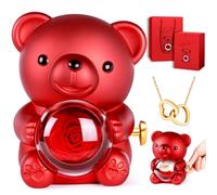 goldmiky Romantic Teddy Bear with Preserved Red Rose, Hidden Jewelry Box & Heart - Shaped Necklace - Ideal Gift for Her on Valentine's Day, Mother's Day, Weddings, Anniversaries