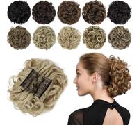 ,GoldNatural Look Hair Pieces & Extensions, Rose Bud Chignon Hairpiece with Combs - Curly Bun Extensions, Scrunchie Updo,Human Hair Clip-In Ponytail Extensions