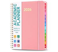 GoldOars 2026 Academic Diary, A5 Weekly and Monthly Planner from Jan 2026 to Dec 2026 with Faux Leather Cover, Month Tabs and Twin-Wire Binding(Pink)