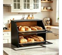 GoldonWal 2-Layer Bamboo Bread Box with Clear Window, Anti-Mold, Easy Clean