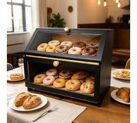 GoldonWal 2-Layer Bread Box Bamboo Kitchen Storage with Clear Window, Anti-Mold