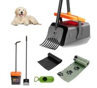 GoldonWal Adjustable Dog Poop Scooper Set - Long 117cm Detachable Handle, Swivel Bin & Rake, 35 Waste Bags - Easy to Assemble, Lightweight Tool for Cleaning Pet Waste and Leaves on Various Surfaces