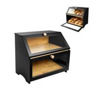 GoldonWal Bamboo Bread Bin 2-Layer Kitchen Corner Storage Box with Window