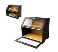 GoldonWal Double Decker Bread Bin Bamboo with Viewing Window & Smooth Handle
