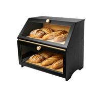 GoldonWal Extra Large Double Layer Bread Box Bamboo with Window & Lock for Kitchen