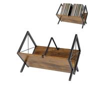 GoldonWal Vinyl Record Storage Holder, 80 LP Capacity Retro Album Stand with Anti-Fall Edge, Thickened Wood & Iron Frame, Compact Display Rack for Records, CDs, Magazines, Files