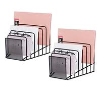 GOLDORCLE 2 Pack Multi Step File Organizer Incline Desktop File Sorter Metal Wire Mesh Step File Letter Sorter, 7 Sections, Black