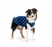 Goldpaw Stretch Fleece Dog Sweater - with Spandex for 4-Way Stretch - Soft, Comfortable Dog Coat - Machine Washable - Made in the USA - Cobalt Buffalo Check - Size 14