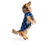 Goldpaw Stretch Fleece Dog Sweater - with Spandex for 4-Way Stretch - Soft, Comfortable Dog Coat - Machine Washable - Made in the USA - Cobalt Buffalo Check - Size 12