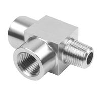 Goldpea Stainless Steel 304 Street Tee 1/4" NPT Female x 1/4" NPT Female x 1/4" NPT Male T-fitting 3-way Pipe Fitting 1pc