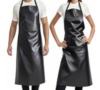 GoldPig 2 Pack Waterproof Rubber Vinyl Apron 40" Chef Aprons for Men Heavy Duty Chemical Work Apron Extra Long Grilling Aprons with Adjustable Bib Apron for Dishwashing Lab Butcher Black, Black,