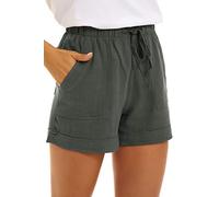 GOLDPKF Ladies Shorts Linen Elasticated Waist Shorts Summer Shorts Lounge Working Shorts Cargo Flowy Summer Clothes Sage GreenUK XX-Large