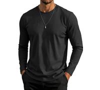 GOLDPKF Mens Long Sleeve T-Shirt Casual Crew-Neck Shirts Breathable Tshirt Cotton Basic Tops for Work Travel Black XL