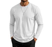 GOLDPKF Men's Long Sleeve T Shirt Crew Neck Shirt Mens Cotton Casual Shirts Classic Plain Basic Tops for Work White XXL
