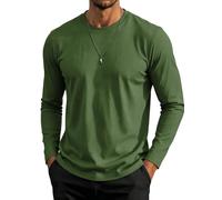 GOLDPKF Men's Long Sleeve T Shirt Crew Neck Tshirt Mens Cotton Casual Shirts Classic Plain Basic Tops for Work Green M