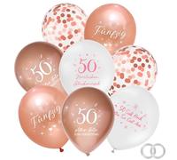 GoldRock Birthday Balloons Set, 25 Pieces, Rose Gold & White, with Confetti and Congratulations Prints (Rose Gold, 50th Birthday)
