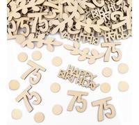 GoldRock Wooden Confetti 75th Birthday Decoration Large 1.5-6.5 cm, Decoration 75th Birthday Man Woman, Pack of 100 Confetti 75th Birthdays, Table Decoration 75th Birthday Decoration, 75th Birthday