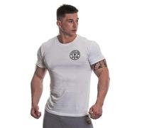 Gold's Gym Men's Left Breast Workout Premium Training Fitness Gym Sports Basic T-Shirt with Logo, White/Black, S, GGTS001_WH/BL_S