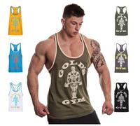 Gold's Gym Mens Muscle Joe Contrast Stringer Vest, Army/Cream, L EU