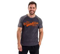Gold's Gym GGTS153 Men's Crew Neck Top Vintage Graphic Chest Short Sleeved T-Shirt, Charcoal Marl/Grey Marl/Orange, M