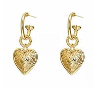 Golds Heart Earrings Women's Metal Style Simple Three Dimensionals Earrings Valentine's Day Jewelry Gifts for Ladies Girls (Gold, One Size)
