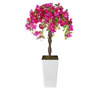 Goldshire Artificial Bougainvillea Tree 4FT, Fake Silk Floral Tree with White Planter, Decorative Topiary Plant, Potted Faux Flower Tree for Home Porch Decor Indoor Outdoor
