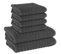 Goldstar 6 PCs Ribbed Towel Bale Set 100% Hydro Cotton Satin Stripe Hand Bath Towel Set (Charcoal)