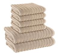 Goldstar 6 PCs Ribbed Towel Bale Set 100% Hydro Cotton Satin Stripe Hand Bath Towel Set (Mink)