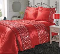 Goldstar® Crystal Shimmer Diamante Sequins Sparkle Duvet Quilt Cover Bedding Set, Double, Red