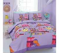 Goldstar® Cute Owl Purple Cot Bed Size Duvet Quilt Cover Printed Bedding Set With Pillow Case