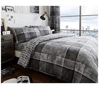 Goldstar® Denim Check Grey King Duvet Quilt Cover Polycotton Reversible Bedding Set
