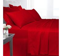 GoldStar® Egyptian Cotton Satin Stripe 250 Thread Fitted Bed Sheet Bed Linen, Double, Red