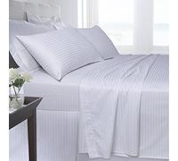 GoldStar® Egyptian Cotton Satin Stripe 250 Thread Flat Bed Sheet Bed Linen, Double, White