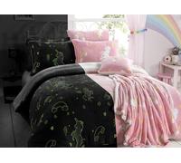 Goldstar Glow in the Dark Teddy Fleece Unicorn Pink Duvet Cover Kids Girls Bedding Set Cosy Warm With Pillow Case (Single)